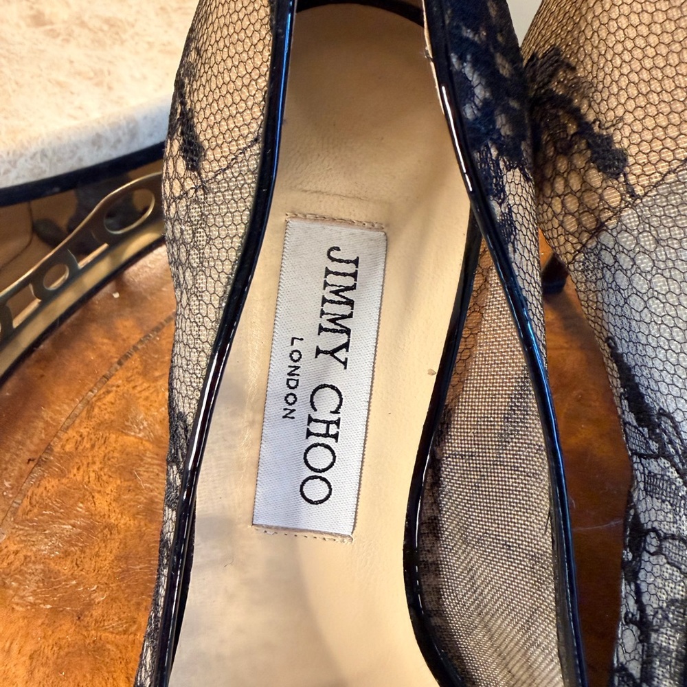 Jimmy Choo Black Lace and Nude Pointed-Toe Pumps - Picture 3 of 4